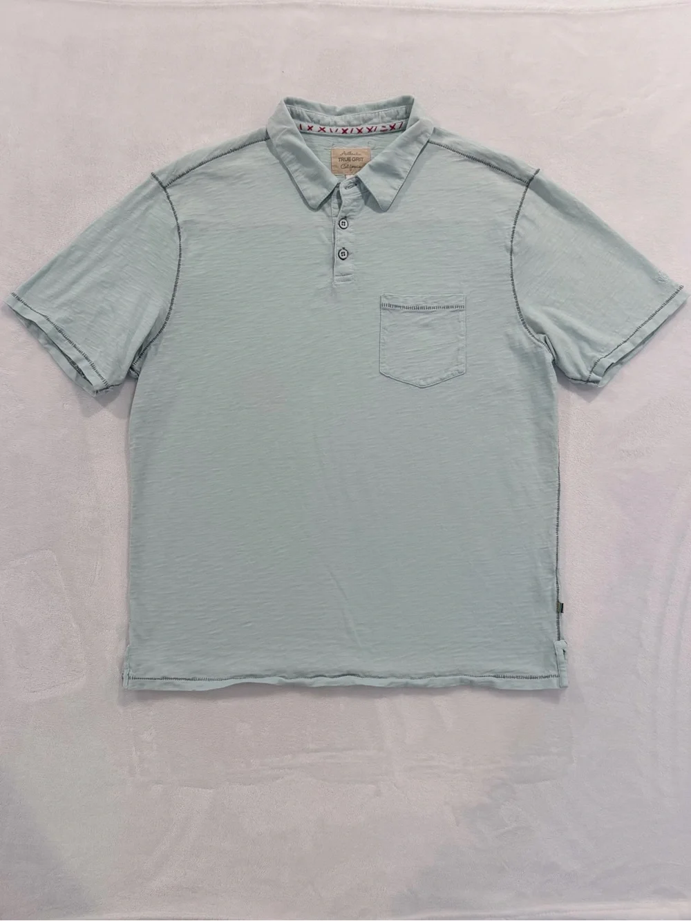 True Grit California Polo Shirt Men’s Large Light Blue 100% Cotton Pocket Polo
